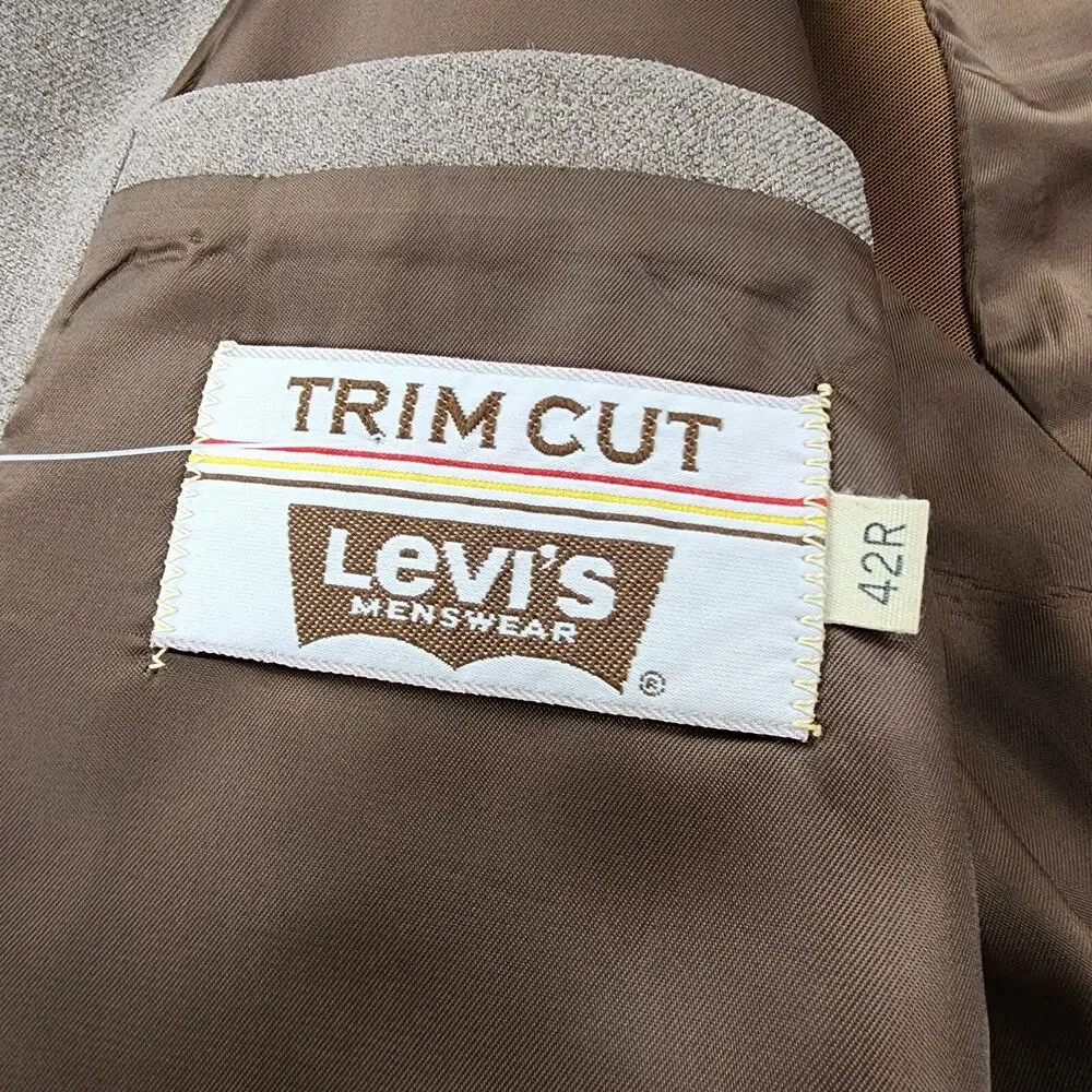 Vintage Levis Blazer Mens 42R Tan Trim Cut Sta-Prest Action Suit Sport Coat Prep